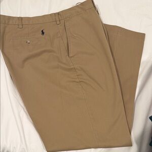 Polo Ralph Lauren Men’s Big & Tall Tan Khakis Cotton  Pants Flat Front 44 x 32